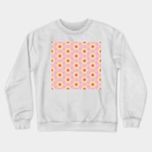 Kaleidoscopic shapes with 1960s flowers, in pastel pink and yellow Crewneck Sweatshirt